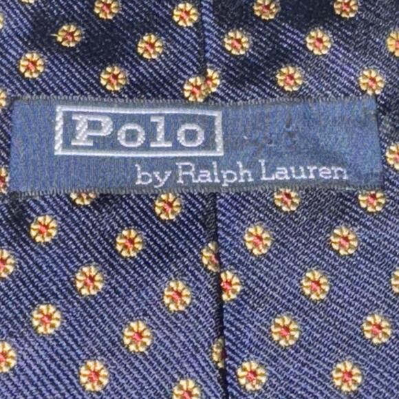 Polo Ralph Lauren REPP Tie Navy Geometric Foulard Abstract Flowers Silk Made USA - Picture 6 of 8